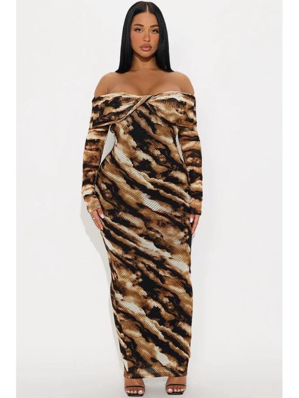 FASHION NOVA Women's Best View Backless Maxi Dress Size 2X in Brown/Combo